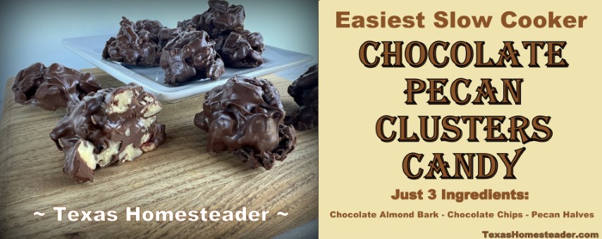 Pecan clusters chocolate candy made in slow cooker crockpot. #TexasHomesteader